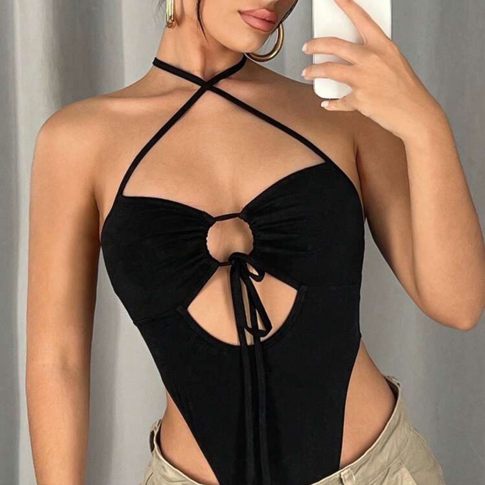 Chic Black Halter Bodysuit